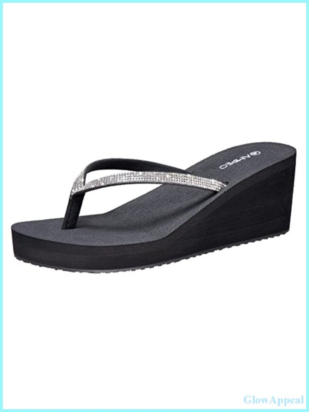 Women's Rhinestone Thong Wedge Sandals Platform Flip Flops with Arch Support